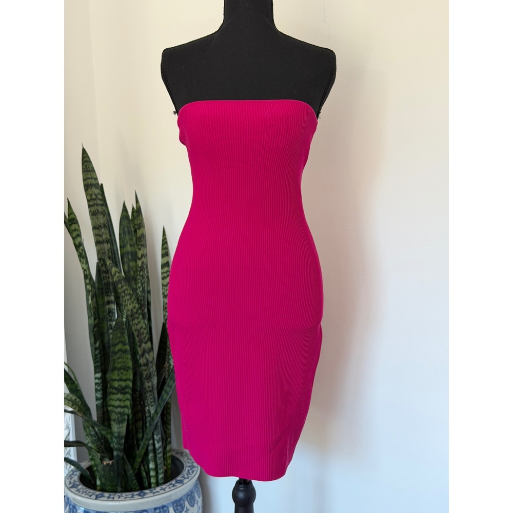 Aritzia Babaton Sculpt Knit Tube Dress Granita Pink Ribbed Midi Strapless M NWT